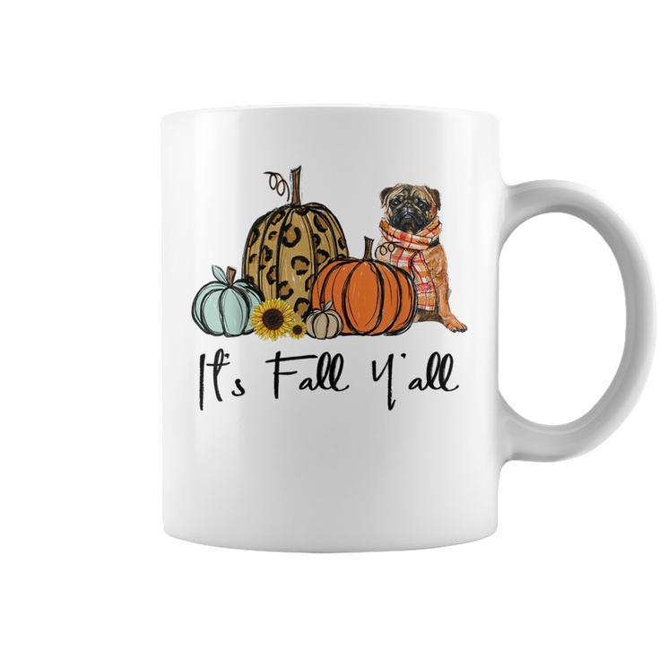 Its Fall Yall Yellow Pug Dog Leopard Pumpkin Falling  Coffee Mug