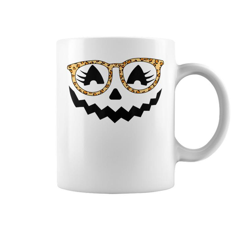 Jack O Lantern Face Pumpkin Halloween Leopard Print Glasses V5 Coffee Mug