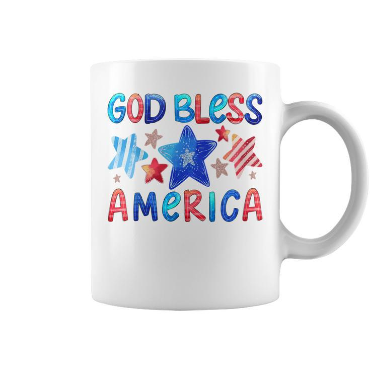 Kids Cute American Flag Girls 4Th Of July God Bless America Kids  Coffee Mug
