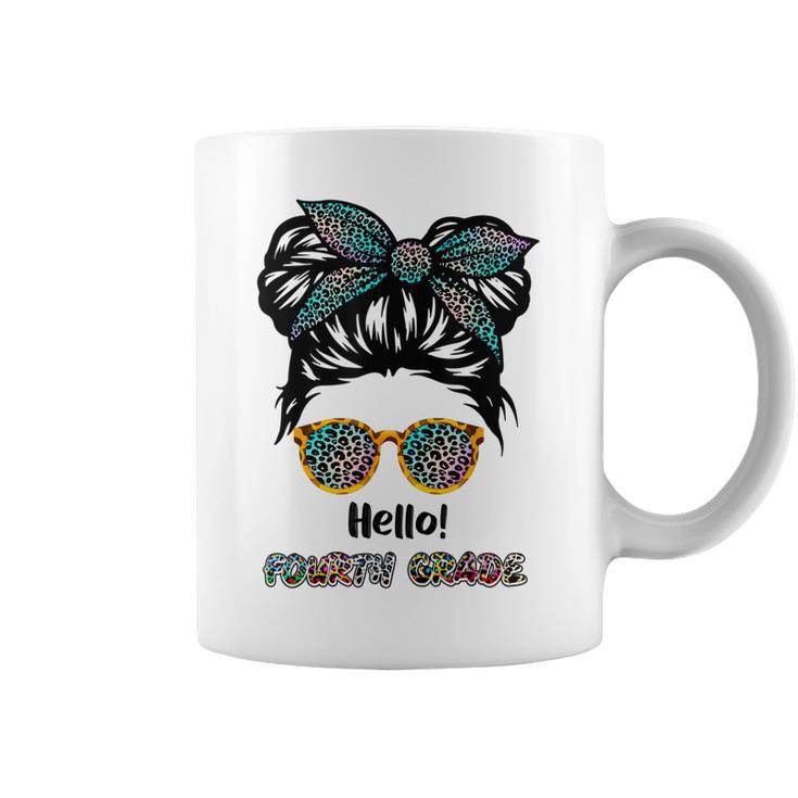 Kids Hello Fourth Grade Messy Bun Girls Back To School  Coffee Mug