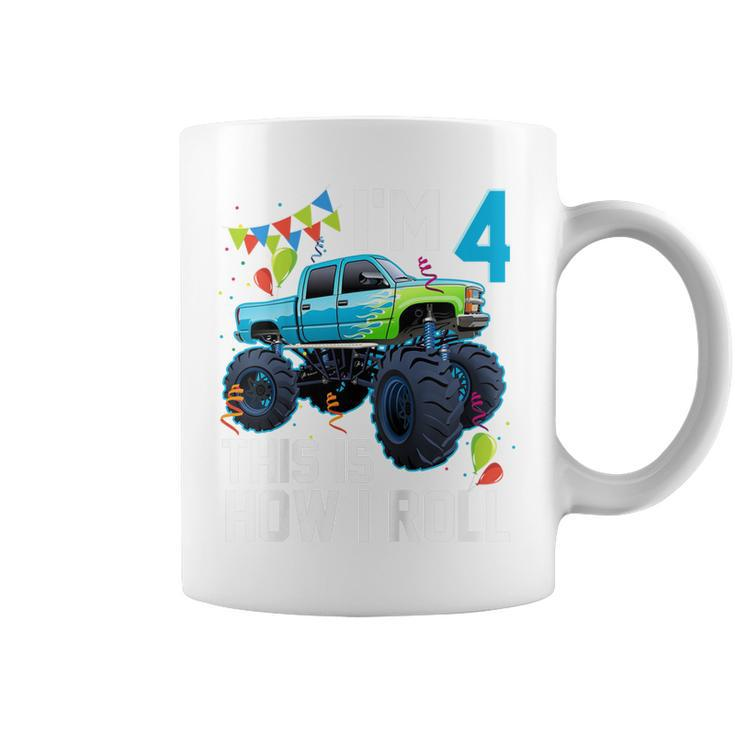Kids Im 4 This Is How I Roll Monster Truck 4Th Birthday Boys  Coffee Mug