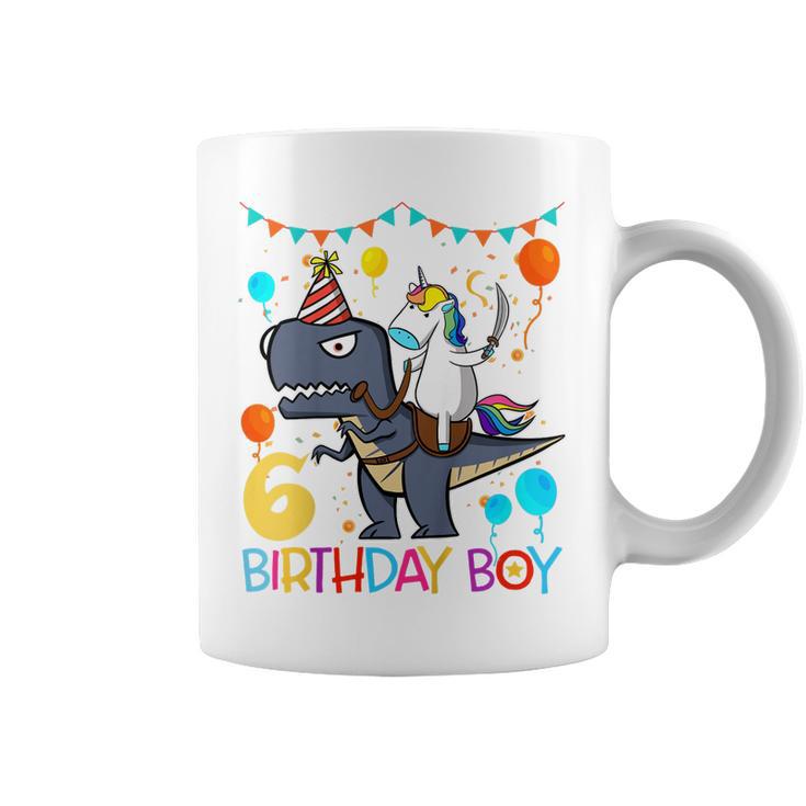 Kids Kids Unicorn Riding Dinosaur  6 Years Old Birthday Boy  Coffee Mug