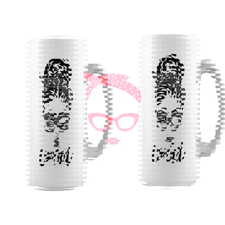 Leo Girl Messy Bun Leopard Bandana July Zodiac Sign Birthday Coffee Mug