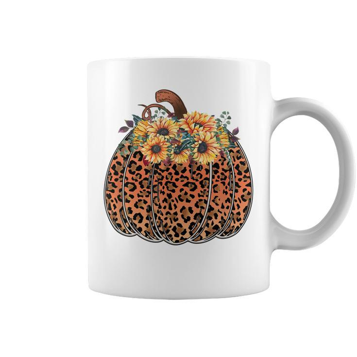 Leopard Pumpkin Womens Halloween Sunflowers Thanksgiving  Coffee Mug