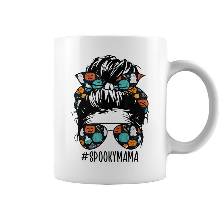 Messy Bun Halloween Ghost Bandana Sunglasses Spooky Mama  Coffee Mug