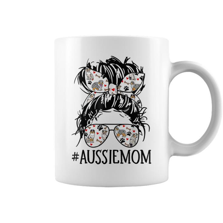 Messy Bun Mom Aussie Mom Glasses Mothers Day Dog Lovers  Coffee Mug