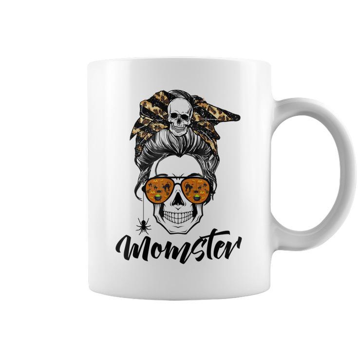 Messy Bun Monster Pun Momster Halloween Costume Skull Mom  Coffee Mug