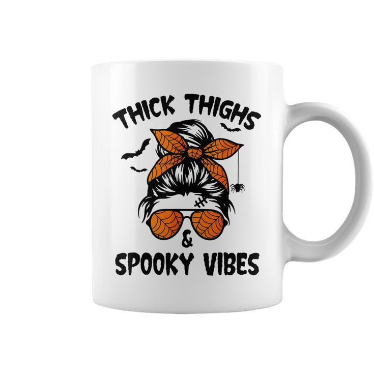 Messy Bun Thick Thighs And Spooky Vibes Halloween Women  Coffee Mug