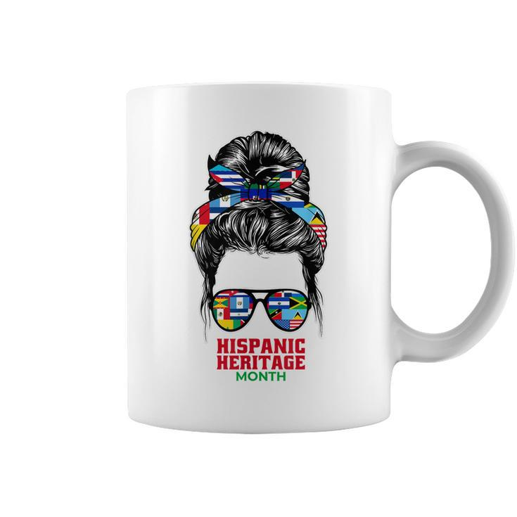 Mom Messy Bun Hispanic Heritage Month Cool Latino Pride Flag  Coffee Mug