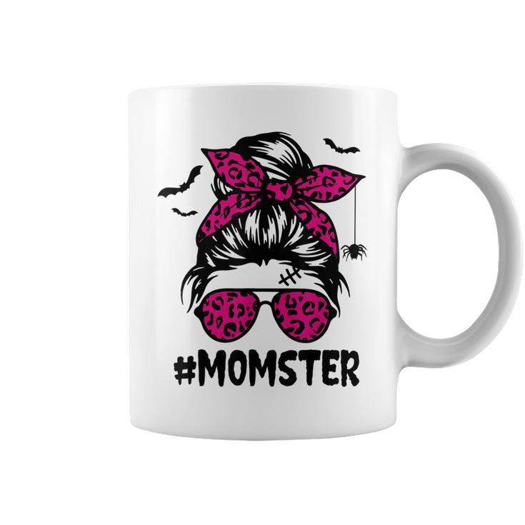 Momster  For Women Halloween Mom Messy Bun Leopard  Coffee Mug