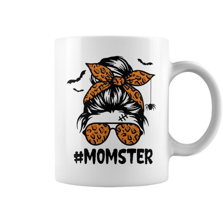 Momster  For Women Halloween Mom Messy Bun Leopard  Coffee Mug