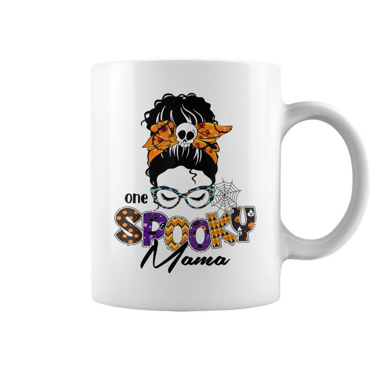 One Spooky Mama Pumpkin Messy Bun Sunglasses Halloween Women  Coffee Mug