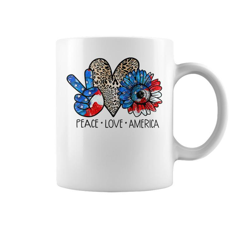 Peace Love America Leopard Sunflower 4Th Of July Patriotic  Coffee Mug