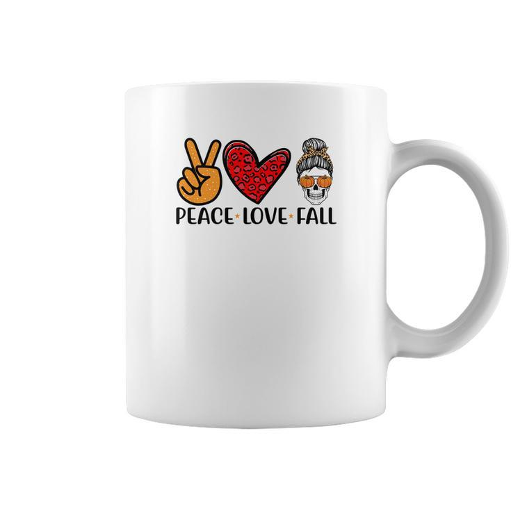 Peace Love Fall Messy Bun Girl Coffee Mug