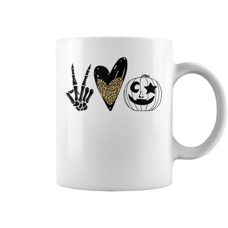 Peace Love Pumpkin Leopard Heart Halloween  Coffee Mug