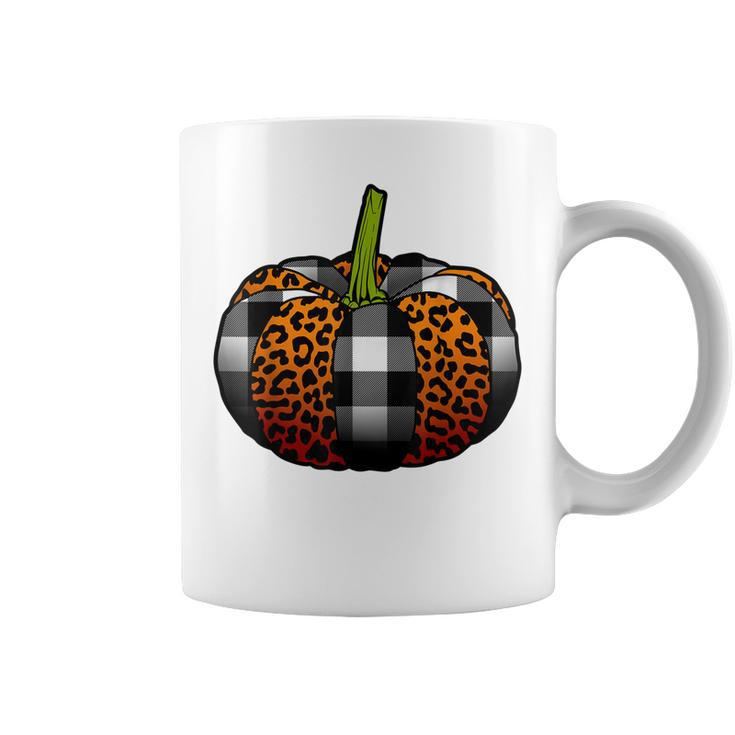 Plaid Pumpkin Leopard Buffalo Check Pumpkin Fall Halloween  Coffee Mug