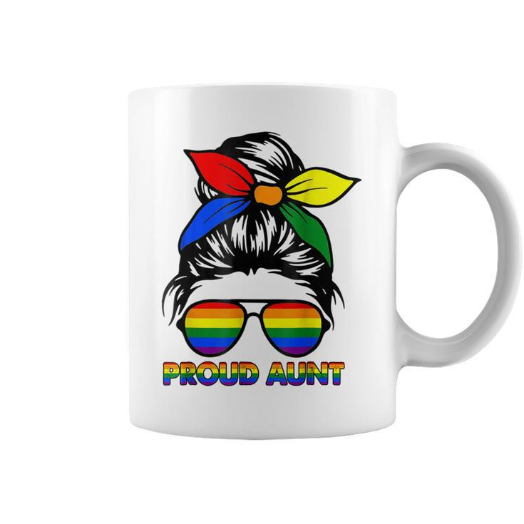 Proud Aunt Messy Bun Rainbow Lgbt Gay Pride Month  Coffee Mug