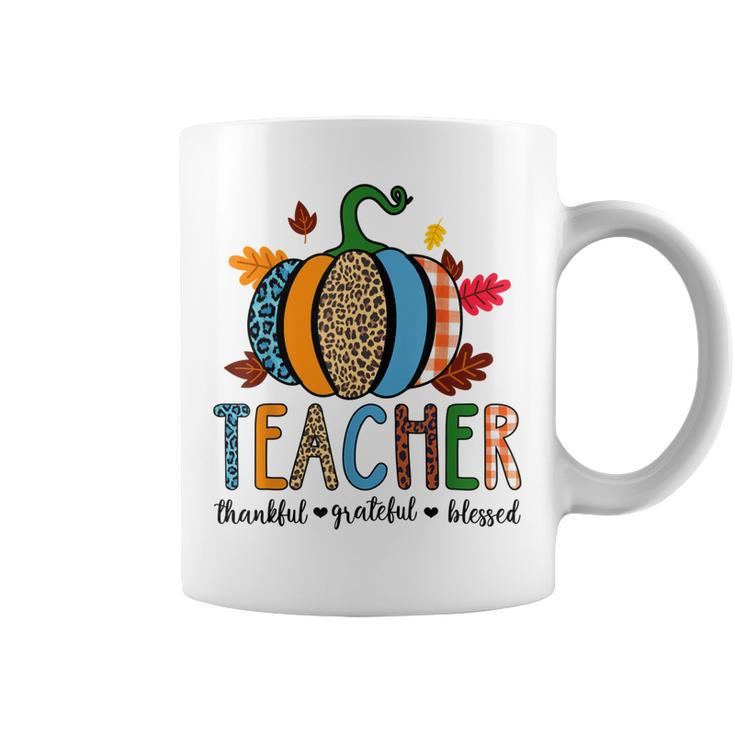 Pumpkin Leopard Teacher Thankful Grateful Blessed  V3 Coffee Mug