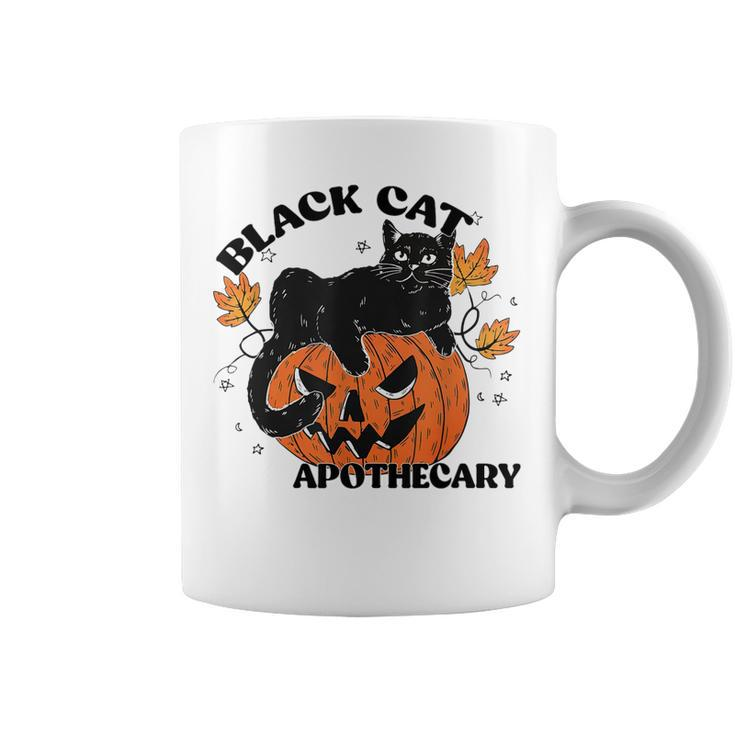 Retro Black Cat Apothecary And Pumpkin Halloween Vintage  Coffee Mug