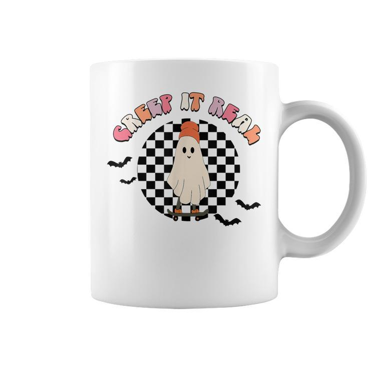 Retro Checkered Creep It Real Ghost Skater Funny Halloween  Coffee Mug
