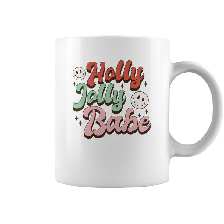 Retro Christmas Holly Jolly Babe Smiley Face Vintage Christmas Coffee Mug