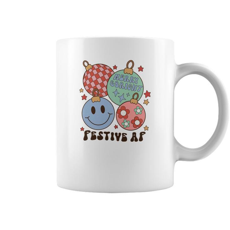 Retro Christmas Merry Bright Smiley Face Coffee Mug