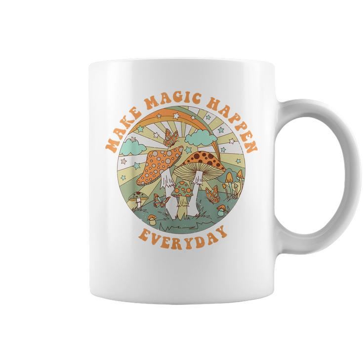 Retro Groovy Make Magic Happen Mushroom Hippie Botanical  Coffee Mug
