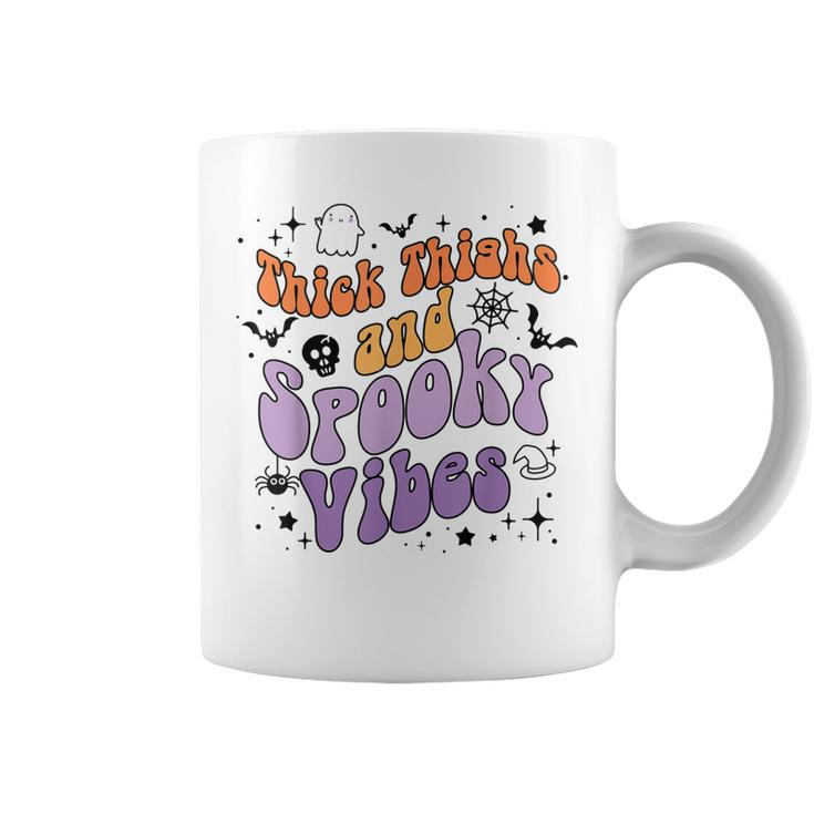 Retro Groovy Thick Thighs And Spooky Vibes Funny Halloween  Coffee Mug