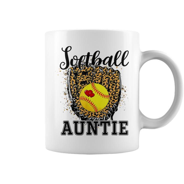 Softball Auntie Leopard Game Day Aunt Mother Softball Lover  Coffee Mug