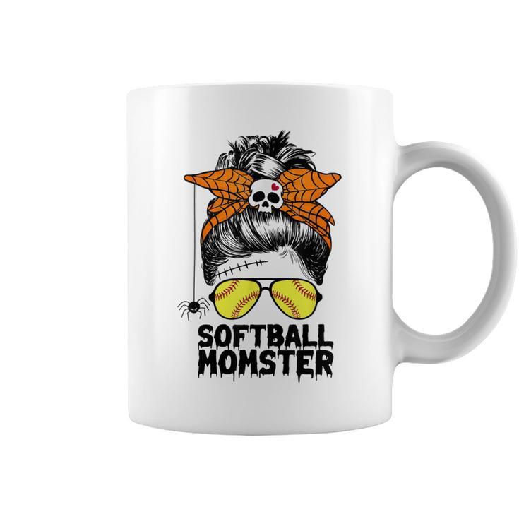 Softball Mom Life Messy Bun Halloween Women Softball Momster Coffee Mug