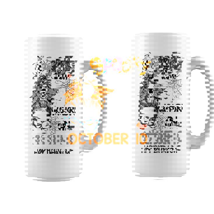 Spooky Mama Born On October 10Th Birthday Bun Hair Halloween  Coffee Mug