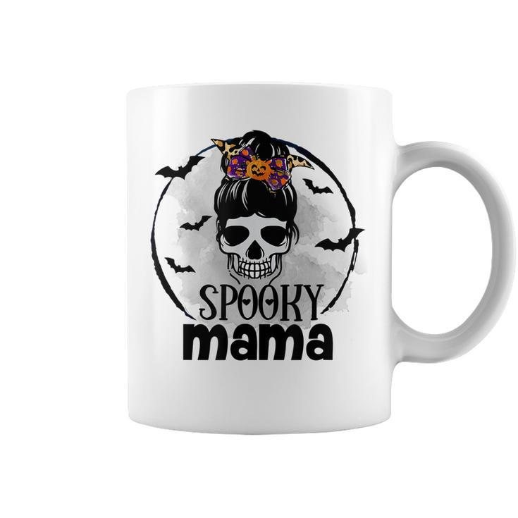 Spooky Mama Funny Halloween Mom Messy Bun Spooky Vibes  Coffee Mug