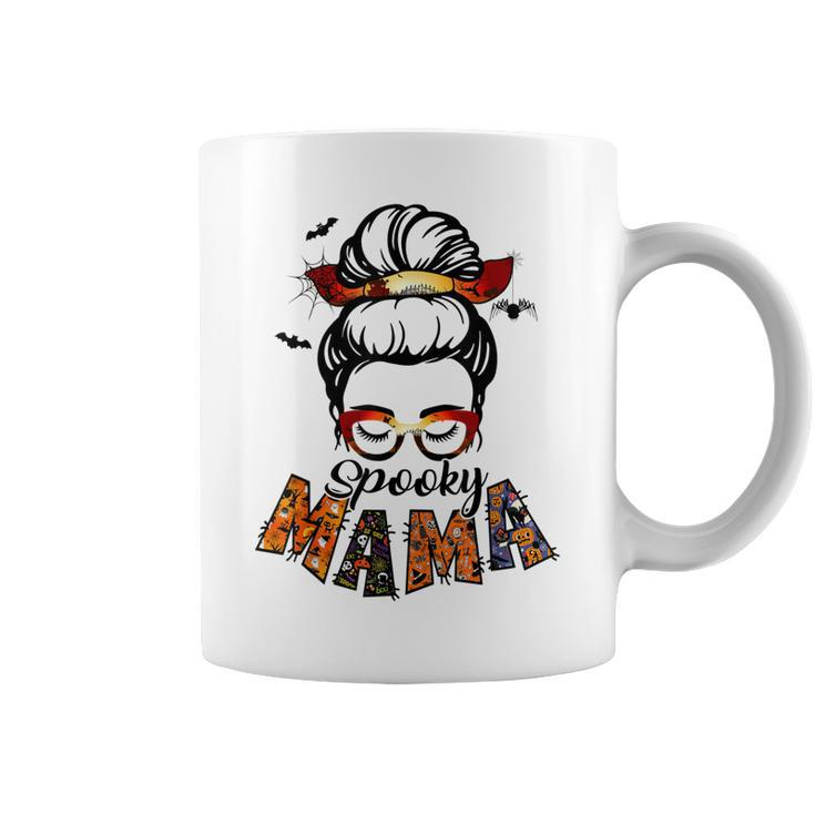Spooky Mama Halloween Messy Bun Witch Mom Women Spooky  Coffee Mug