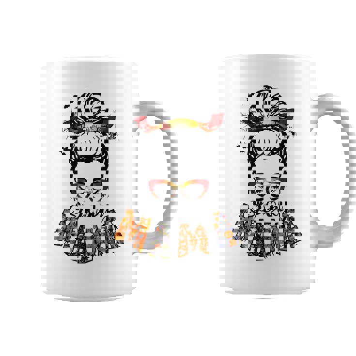 Spooky Mama Halloween Messy Bun Witch Mom Women Spooky  Coffee Mug