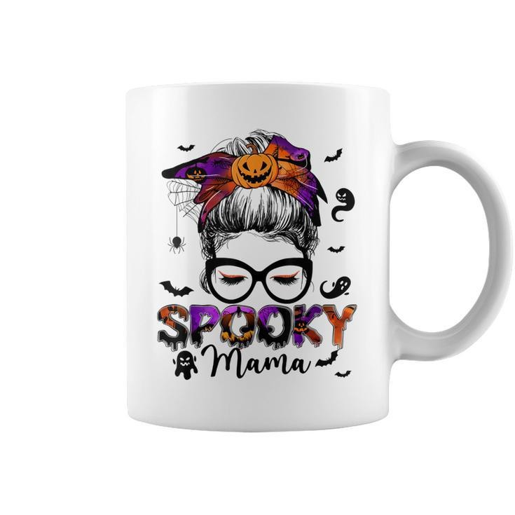 Spooky Mama Messy Bun Halloween Jack O Lantern Mom  Coffee Mug