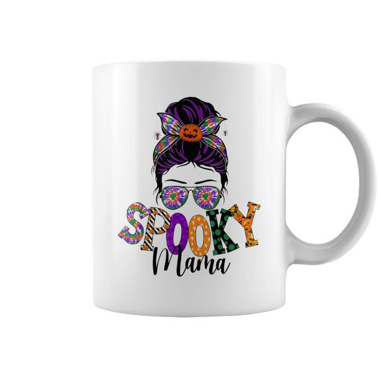 Spooky Mama Messy Bun Skull Mom Monster Bleached Halloween  Coffee Mug