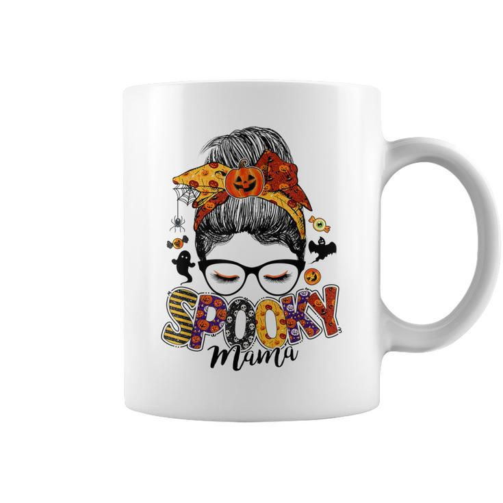 Spooky Mama Messy Bun Skull Mom Monster Bleached Halloween  V2 Coffee Mug