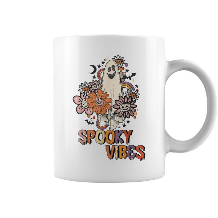 Spooky Vibes Rainbow Boo Pumpkin Flower Autumn Halloween Day  Coffee Mug