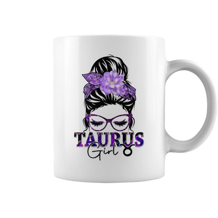 Taurus Girl Birthday Messy Bun Hair Purple Floral   Coffee Mug