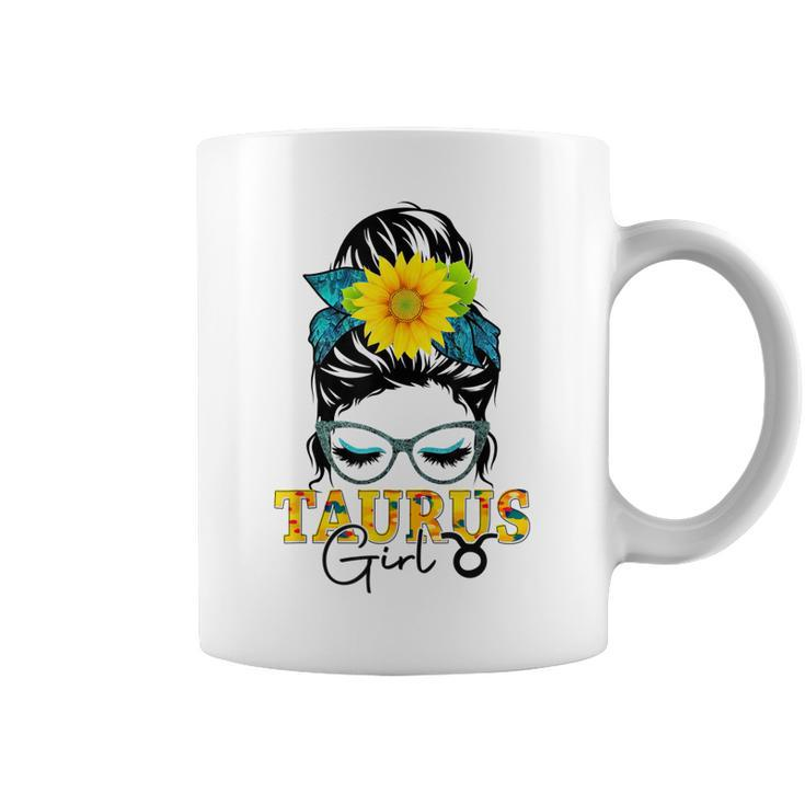 Taurus Girl Birthday Messy Bun Hair Sunflower  Coffee Mug