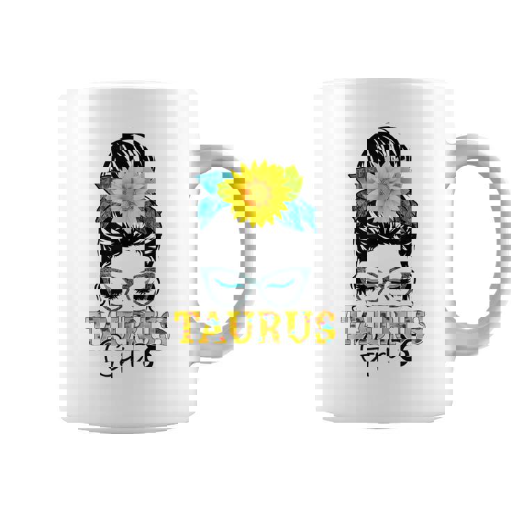Taurus Girl Birthday Messy Bun Hair Sunflower  Coffee Mug