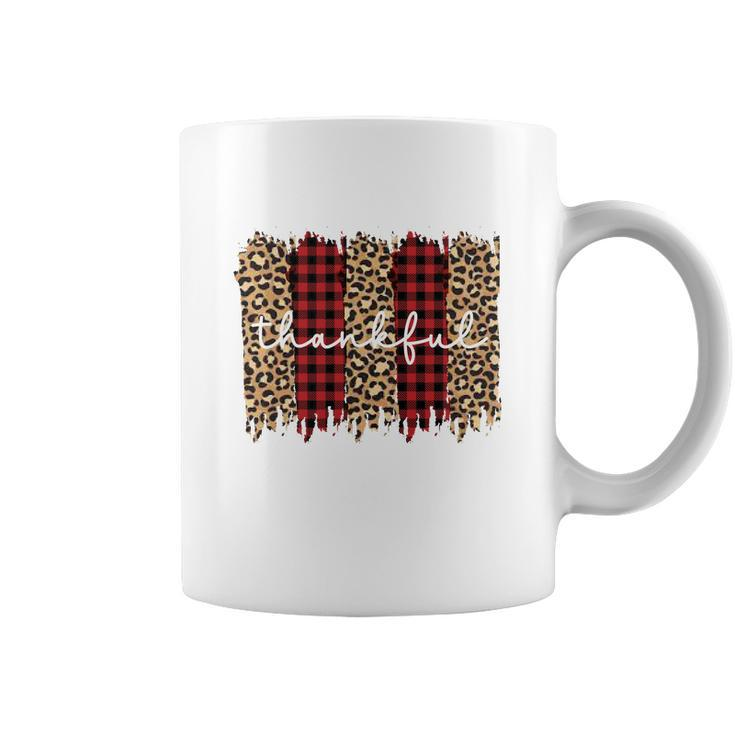 Thankful Fall Leopard Red Plaid Pattern Coffee Mug