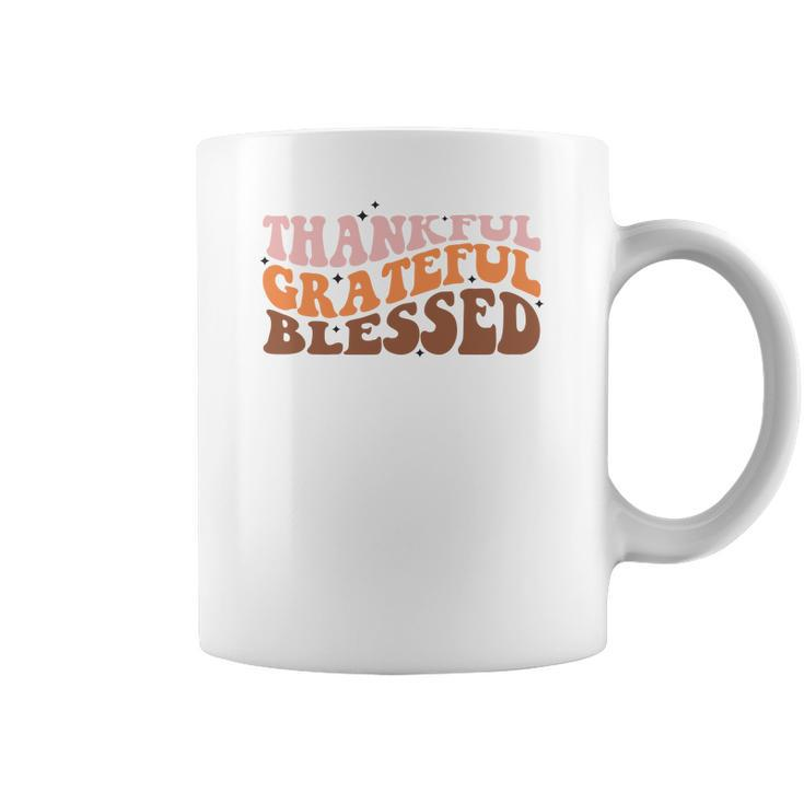 Thankful Grateful Blessed Groovy Style Gift Fall Coffee Mug