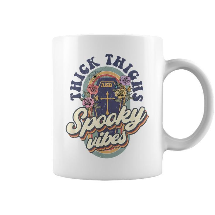 Thick Thighs And Spooky Vibes Retro Spooky Halloween  Coffee Mug
