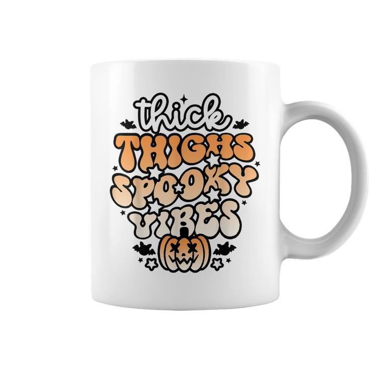 Thick Thighs Spooky Vibes Retro Groovy Halloween Spooky  Coffee Mug