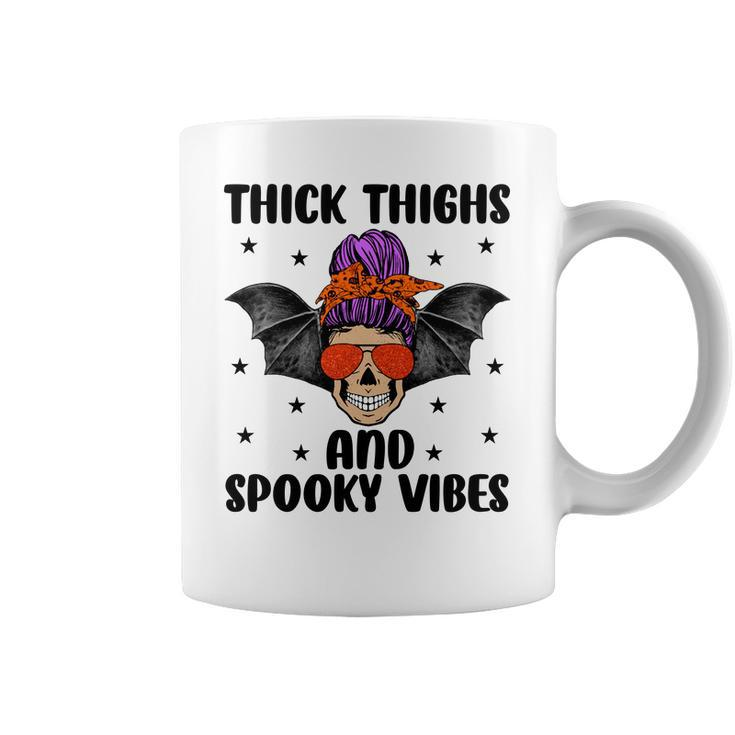 Thick Thights And Spooky Vibes Halloween Messy Bun Hair Coffee Mug