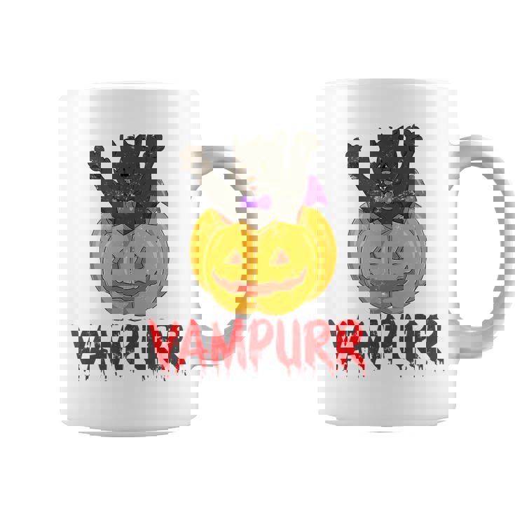Vampurr Cat Halloween Kitten Vampire Cat Costume & Pumpkin Coffee Mug