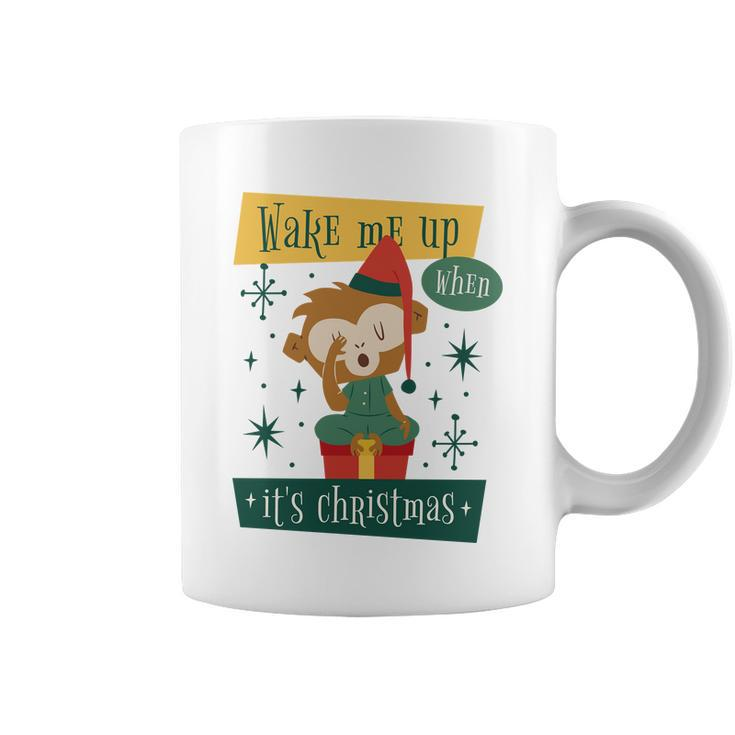 Wake Me Up When Its Christmas Monkey Cute Graphic Design Printed Casual Daily Basic Coffee Mug