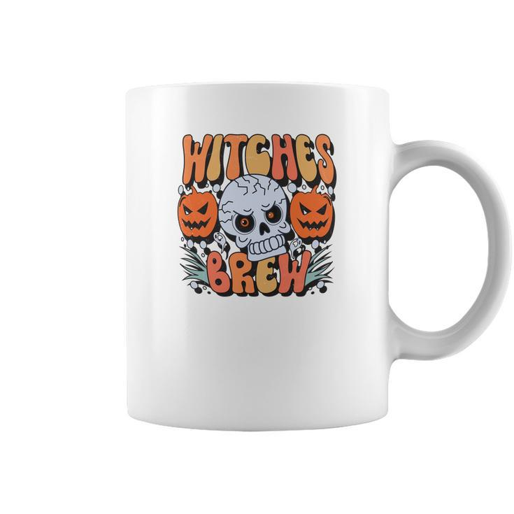 Witches Crew Pumpkin Skull Groovy Fall Coffee Mug