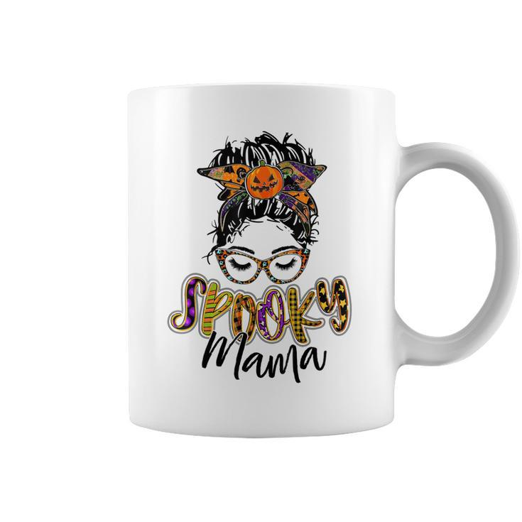 Women Spooky Mama Messy Bun Pumpkin Patch Halloween  Coffee Mug